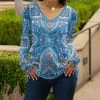 Lily | Blue & Brown Mandala Long-Sleeve V-Neck Tunic - Women