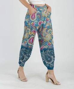 Lily | Turquoise & Pink Paisley Pocket High-Waist Harem Pants - Women