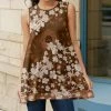 Lily | Brown & Beige Floral Sleeveless Tunic - Plus