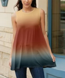 Lily | Yellow & Rust Ombre Sleeveless Tunic - Plus
