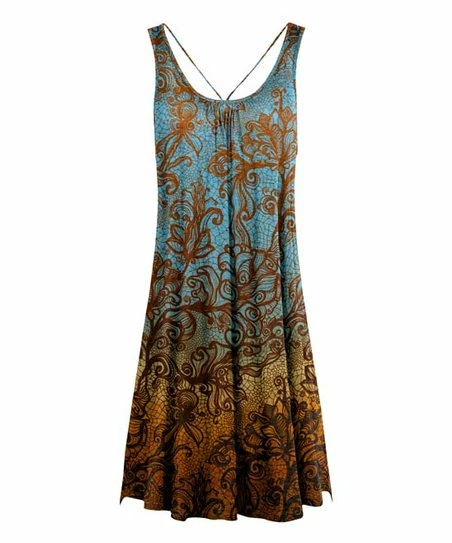 Lily | Brown & Aqua Floral Scoop Neck Sleeveless Dress - Women 1 Lily | Brown & Aqua Floral Scoop Neck Sleeveless Dress - Women