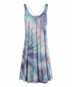 Lily | Lavender & Aqua Tie-Dye Scoop Neck Sleeveless Dress - Women
