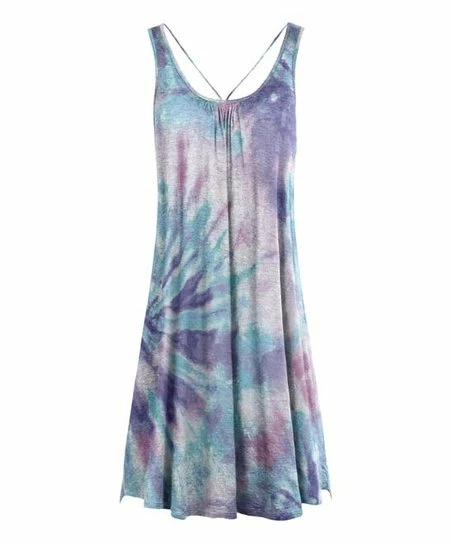 Lily | Lavender & Aqua Tie-Dye Scoop Neck Sleeveless Dress - Women 1 Lily | Lavender & Aqua Tie-Dye Scoop Neck Sleeveless Dress - Women