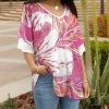 Lily | Pink & White Leaf V-Neck Tunic - Women