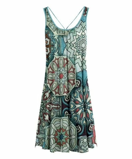 Lily | Mint & Light Blue Floral Geometric Scoop Neck Sleeveless Dress - Women 1 Lily | Mint & Light Blue Floral Geometric Scoop Neck Sleeveless Dress - Women