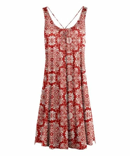 Lily | Red & White Geometric Floral Scoop Neck Sleeveless Dress - Women 1 Lily | Red & White Geometric Floral Scoop Neck Sleeveless Dress - Women