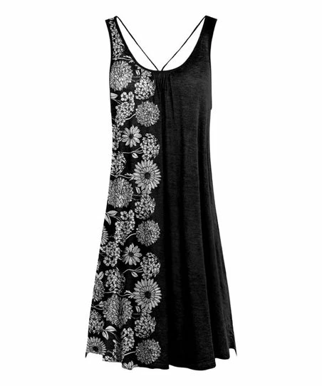 Lily | Black & White Floral Color Block Scoop Neck Sleeveless Dress - Women 1 Lily | Black & White Floral Color Block Scoop Neck Sleeveless Dress - Women