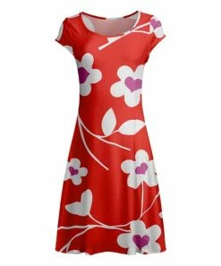 Lily | Red & White Floral Cap-Sleeve Dress - Plus
