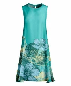 Lily | Turquoise & Yellow Floral Keyhole-Back Sleeveless Shift Dress - Plus