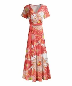 Lily | Orange & Yellow Floral Short-Sleeve Wrap Maxi Dress - Plus