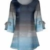 Lily | Blue & Gray Ombré Bow-Accent Scoop Neck Tunic - Plus