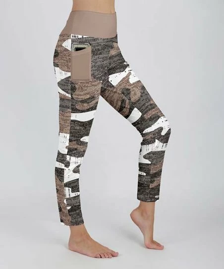Lily | Mocha & Gray Camo Pocket Leggings - Women 1 Lily | Mocha & Gray Camo Pocket Leggings - Women