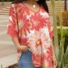 Lily | Coral & Peach Floral Layered Half-Sleeve V-Neck Tunic - Women