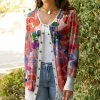 Lily | Red & Blue Floral Button-Up Cardigan - Women