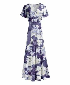 Lily | Purple & White Floral Tie-Waist Surplice Maxi Dress - Women
