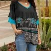 Lily | Black & Turquoise Elephant Ruffle-Sleeve V-Neck Tunic - Plus