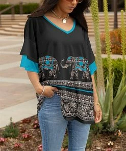 Lily | Black & Turquoise Elephant Ruffle-Sleeve V-Neck Tunic - Plus