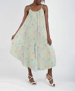 Lily | Mint & Beige Floral Sleeveless Scoop Neck Jumpsuit - Plus