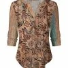 Lily | Brown & Black Floral Notch-Neck Long-Sleeve Top - Plus
