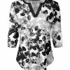 Lily | Black & Gray Floral Notch-Neck Long-Sleeve Top - Women