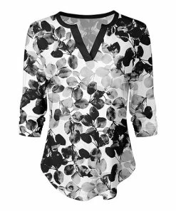 Lily | Black & Gray Floral Notch-Neck Long-Sleeve Top - Women