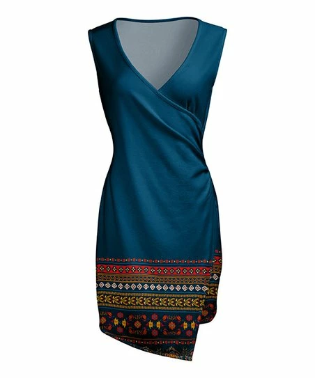 Lily | Navy & Yellow Geometric V-Neck Sleeveless Wrap Dress - Women 1 Lily | Navy & Yellow Geometric V-Neck Sleeveless Wrap Dress - Women