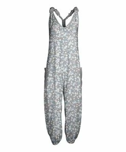 Lily | Gray & Blue Floral Crisscross Sleeveless Jumpsuit - Plus