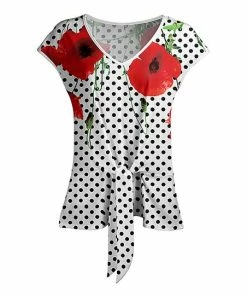 Lily | White & Red Polka Dot Poppy Tie-Waist V-Neck Tunic - Women