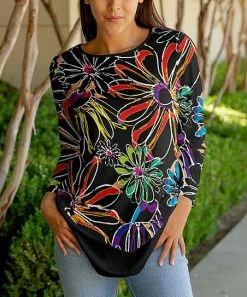 Lily | Black & Orange Multicolor Floral Tunic - Women