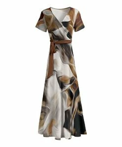 Lily | Black & Brown Abstract V-Neck Maxi Dress - Plus