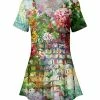 Lily | Green & Pink Abstract Floral Short-Sleeve V-Neck Tunic - Women