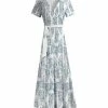 Lily | White & Blue Belted Surplice Maxi Dress - Women