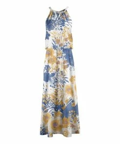 Lily | Blue & Beige Floral Sleeveless Maxi Dress - Women
