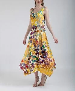 Lily | Gold & Purple Abstract Sleeveless Handkerchief Maxi Dress - Plus