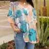 Lily | Beige & Blue Floral V-Neck Tunic - Plus