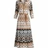 Lily | Brown & Black Ikat Belted Maxi Shirt Dress - Women