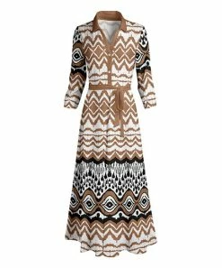 Lily | Brown & Black Ikat Belted Maxi Shirt Dress - Women
