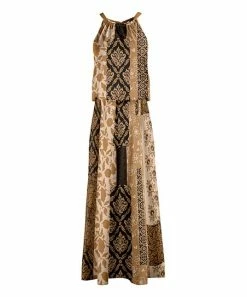 Lily | Brown & Black Patchwork Halter Maxi Dress - Women