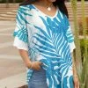 Lily | Blue & White Leaves Layered Half-Sleeve Tunic - Women