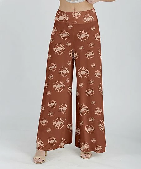 Lily | Rust & Beige Abstract Palazzo Pants - Women 1 Lily | Rust & Beige Abstract Palazzo Pants - Women