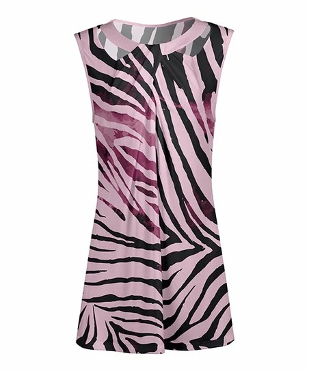 Lily | Black & Pink Zebra-Print Cutout-Neck Sleeveless Tunic - Women 1 Lily | Black & Pink Zebra-Print Cutout-Neck Sleeveless Tunic - Women