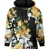Lily | Black & Orange Floral Pocket Hoodie - Women