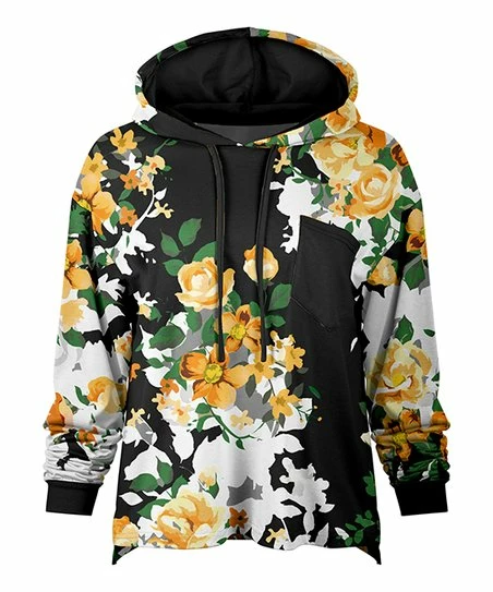 Lily | Black & Orange Floral Pocket Hoodie - Women 1 Lily | Black & Orange Floral Pocket Hoodie - Women
