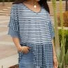 Lily | Blue & White Stripe Ruffle-Sleeve V-Neck Tunic - Women