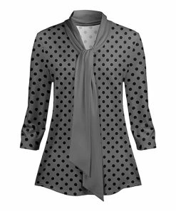 Lily | Gray & Black Polka Dot Tie-Neck Tunic - Plus