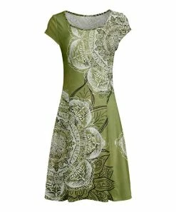 Lily | Green & Gray Medallion Cap-Sleeve A-Line Dress - Women