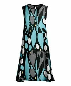 Lily | Black & Aqua Geometric Keyhole-Back Sleeveless Dress - Plus