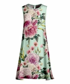 Lily | Mint & Pink Floral Keyhole-Back Sleeveless Dress - Women