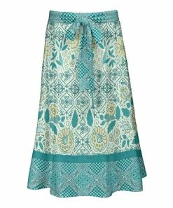 Lily | Teal & Mint Arabesque Floral Wrap-Tie Skirt - Plus