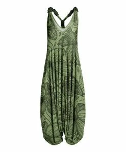 Lily | Dark Green Floral Racerback Jumpsuit - Women